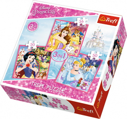 Trefl Puzzle 3w1 20, 36, 50 el. Princess Zaczarowany świat księżniczek 34833