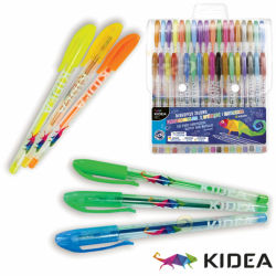Kidea Długopisy żelowe fluorescencyjne z brokatem i metaliczne w etui 36 kolorów