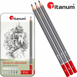 Ołówki do szkicowania w metalowym pudełku 12 sztuk Titanum