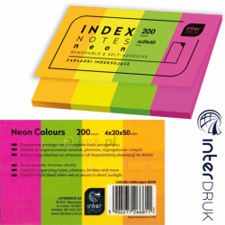 Zakładki indeksujące papierowe neonowe 4 x 20 x 50 mm 200 kartek Interdruk
