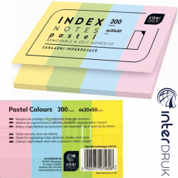 Zakładki indeksujące papierowe pastelowe 4 x 20 x 50 mm 200 kartek Interdruk