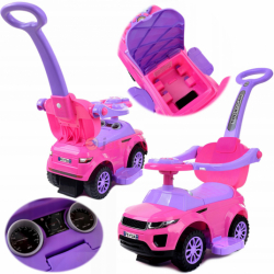 Jeździk 3w1 pchacz chodzik samochód różowy dla dzieci z rączką i dźwiękiem 