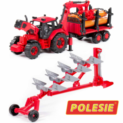 Polesie traktor Belarus z ładowarką drewnem i pługiem gratis 