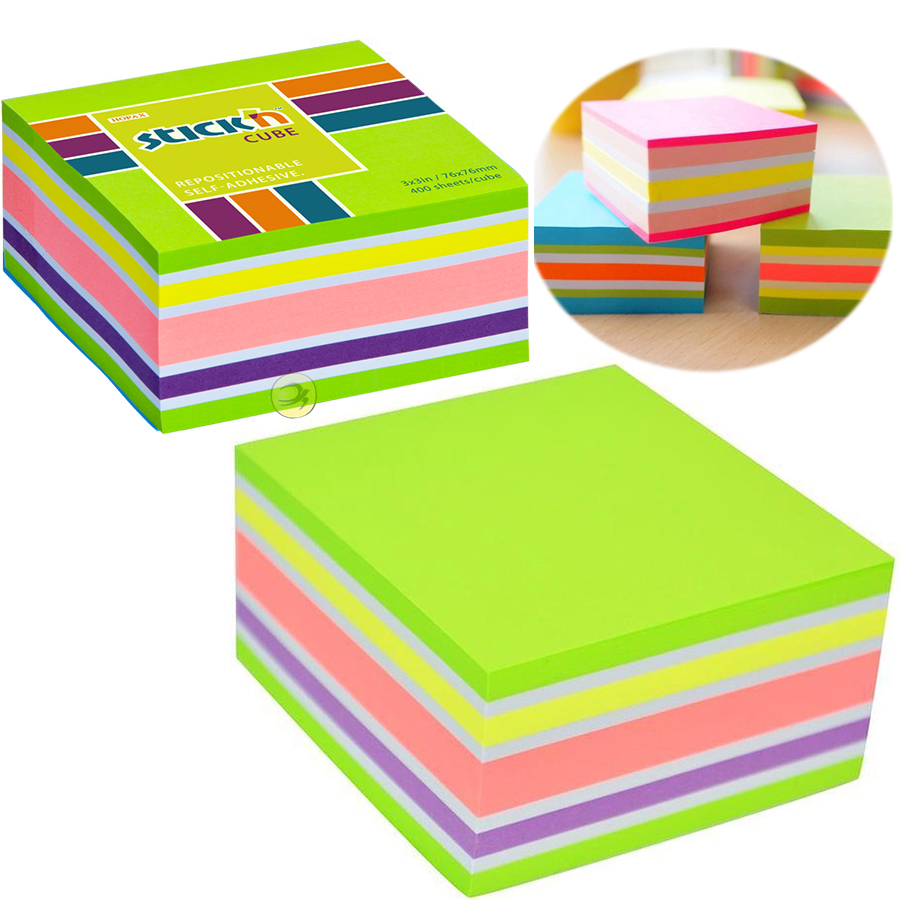 Karteczki notes w kostce samoprzylepne kolorowe neonowe 76 x 76 mm 400 kartek,